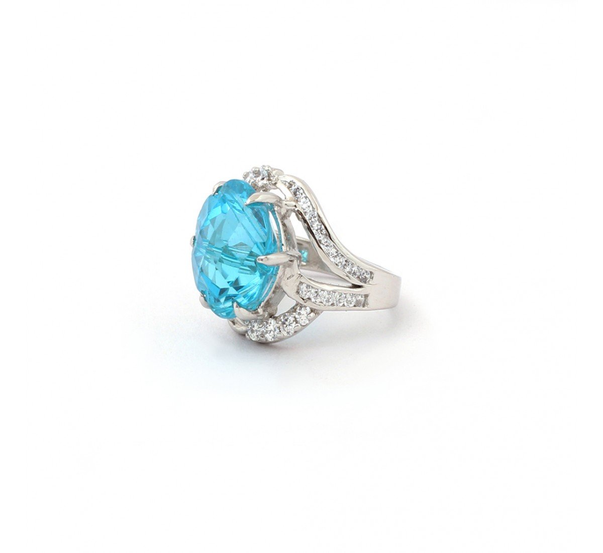 Silver Flax Sky Blue Cocktail Ring