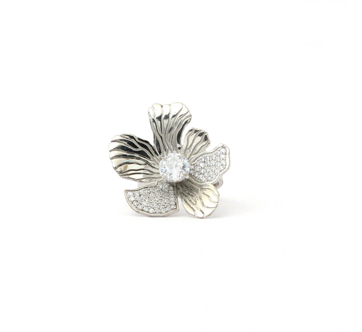 Silver Zirconia Floral Cocktail Ring