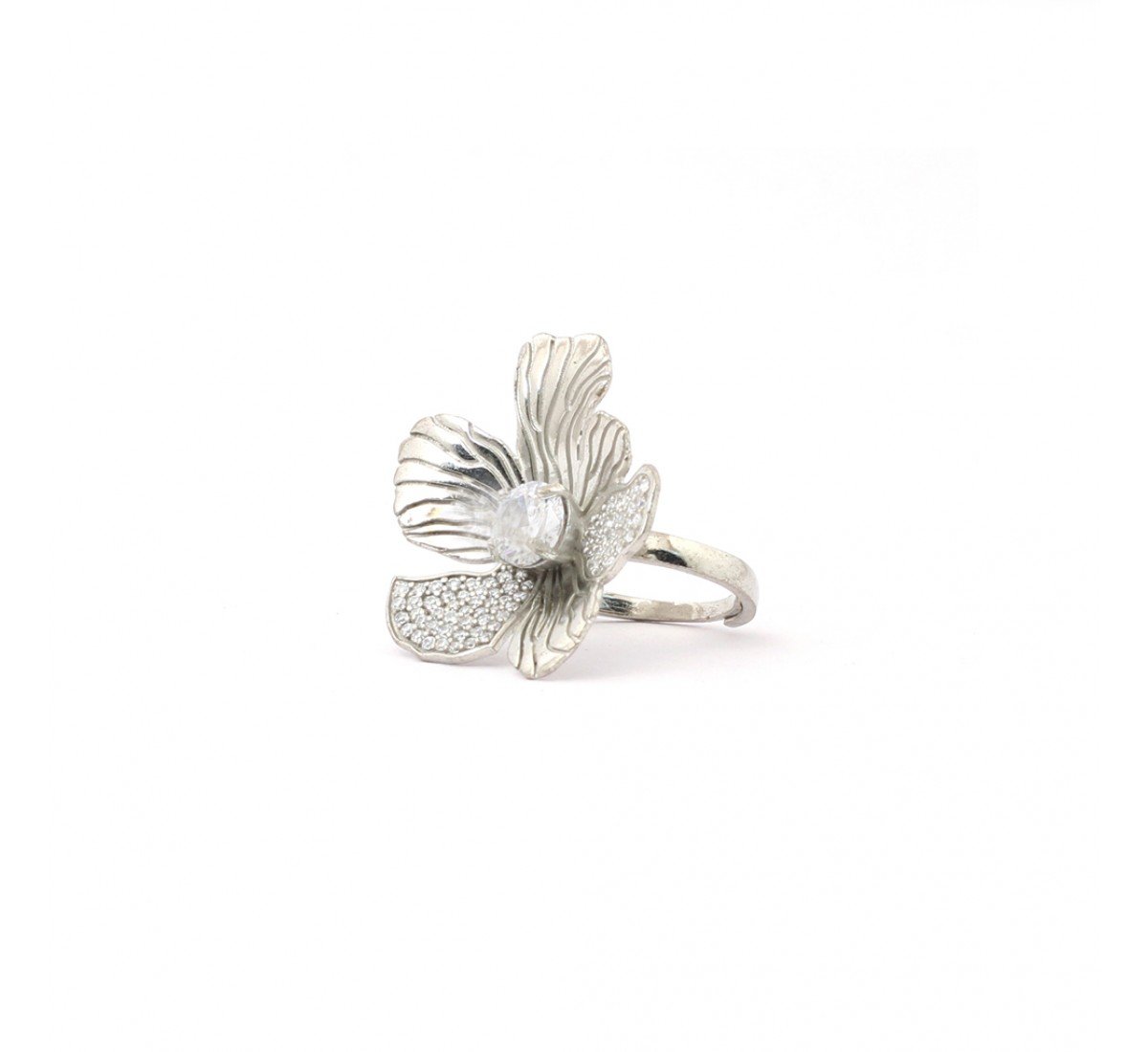 Silver Zirconia Floral Cocktail Ring