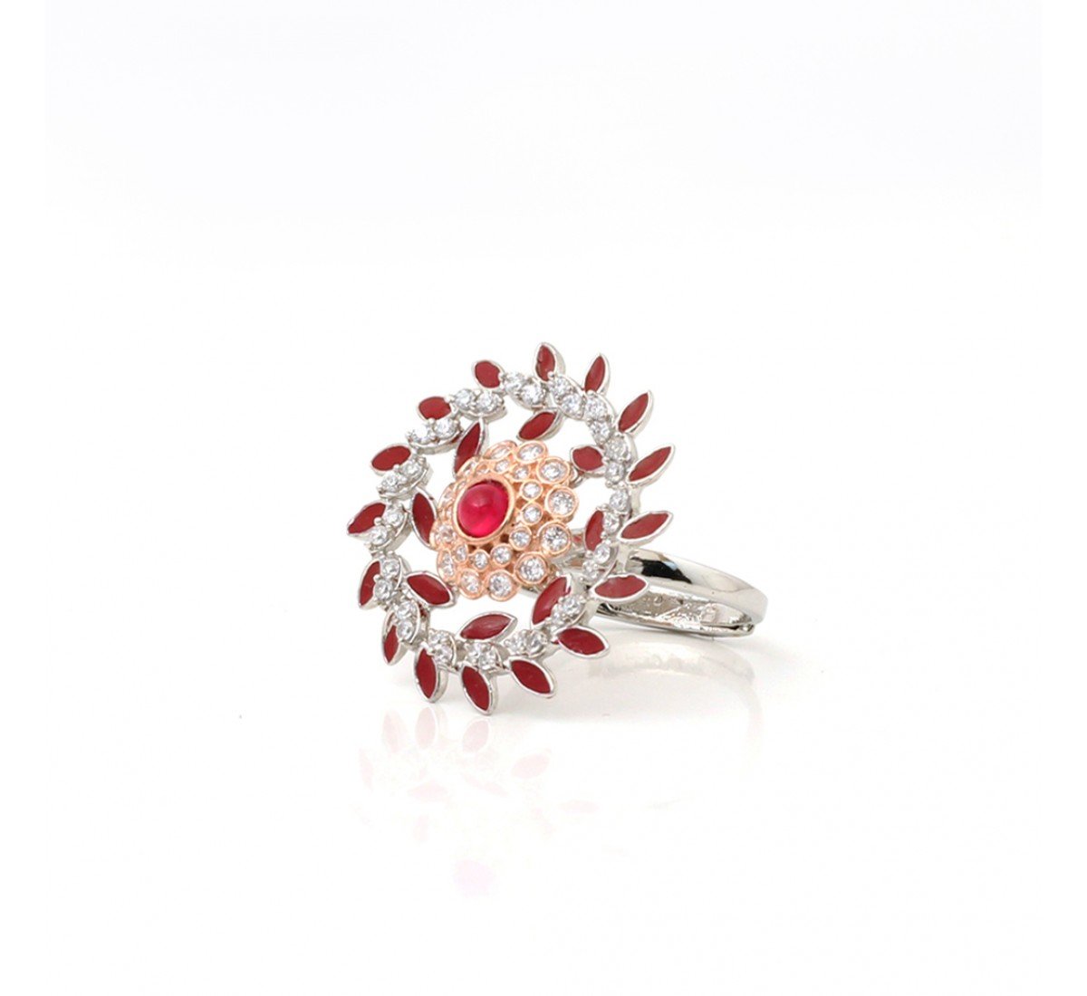 Silver Anemone Red Stone Cocktail Ring