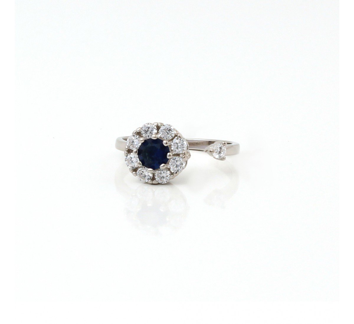 Silver Zircon Stud With Blue Gemstone Ring