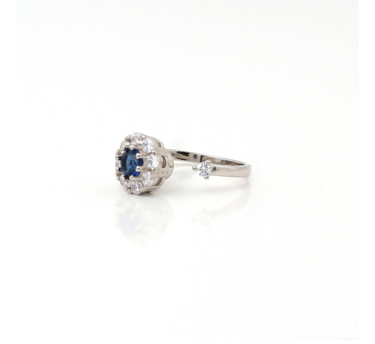 Silver Zircon Stud With Blue Gemstone Ring