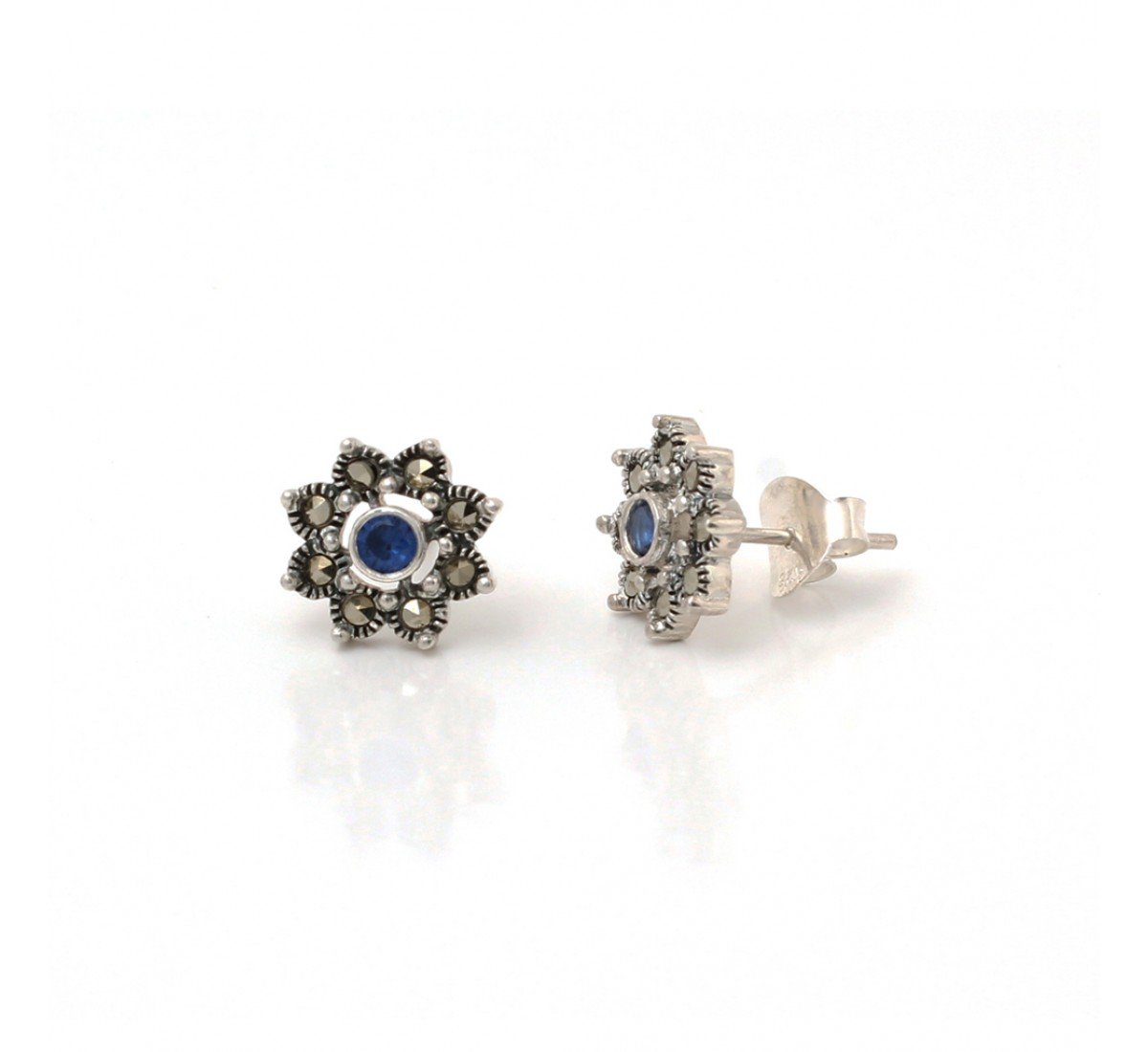 Silver Oxidised Royal Blue Studs