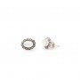 Silver Oxidised White Oval Shape Studs