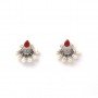 Silver Oxidised White Pearl With Red Stone Earrings