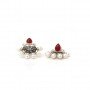 Silver Oxidised White Pearl With Red Stone Earrings