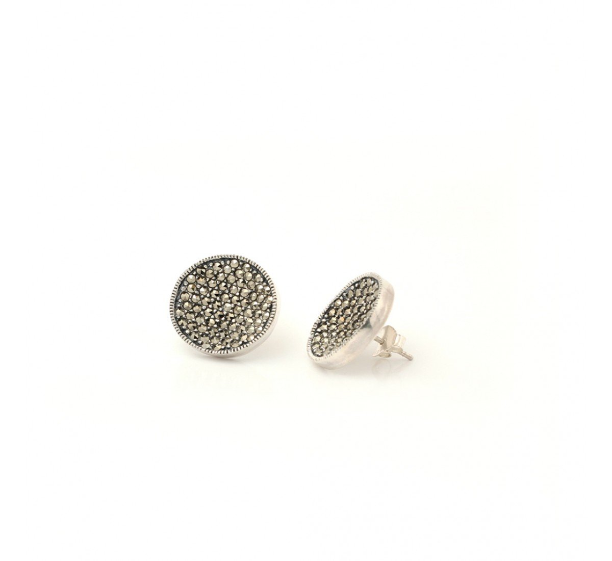 Silver Oxidised Grey Drusy Round Studs