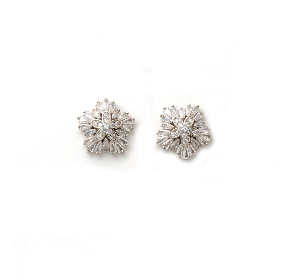 Silver Crystal Cluster Flower Studs