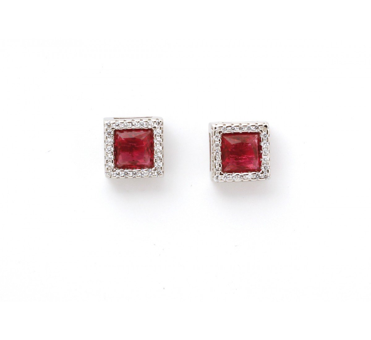 Silver Red Zircon Square Studs