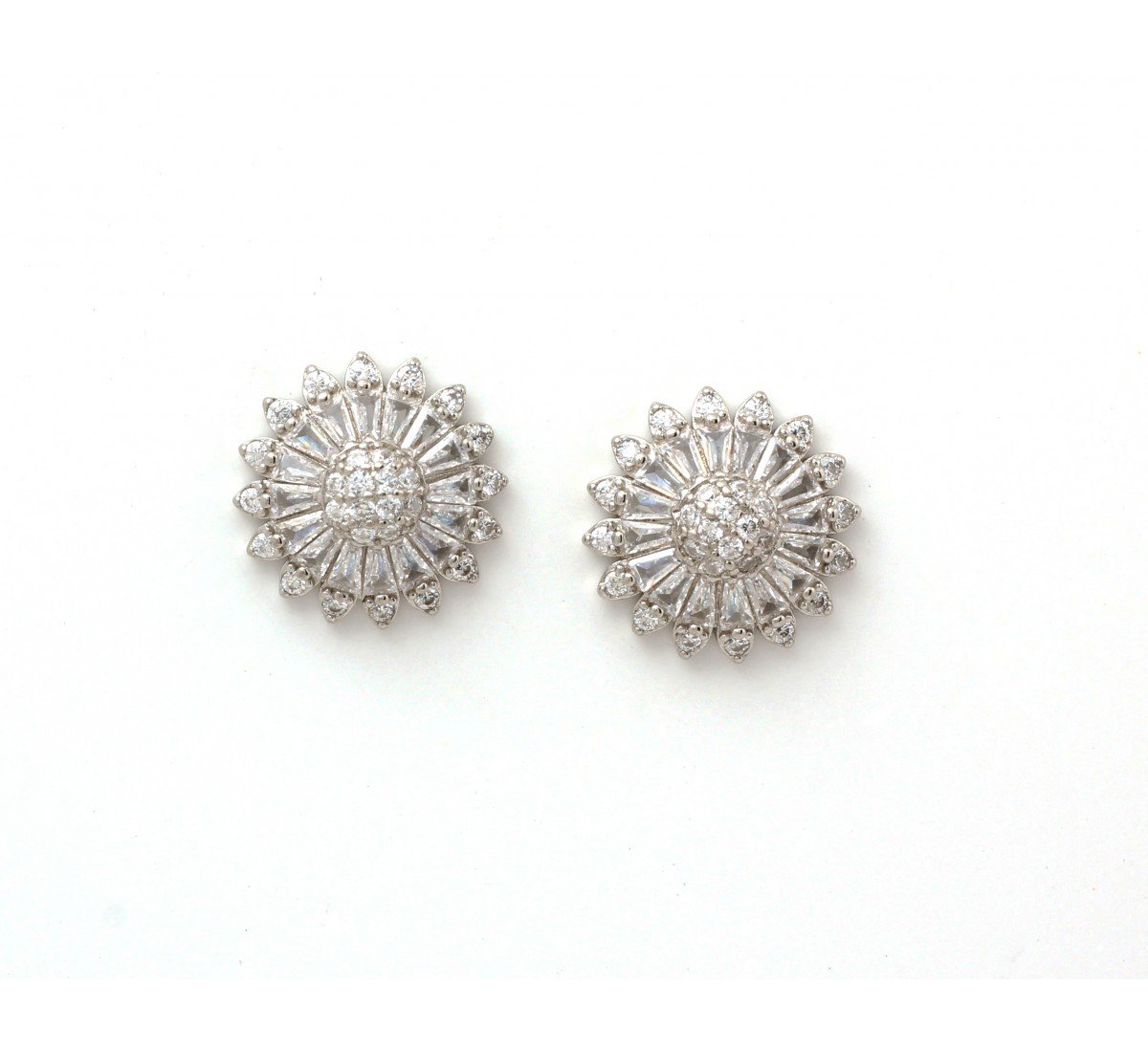 Silver Crystal Cluster Round Studs