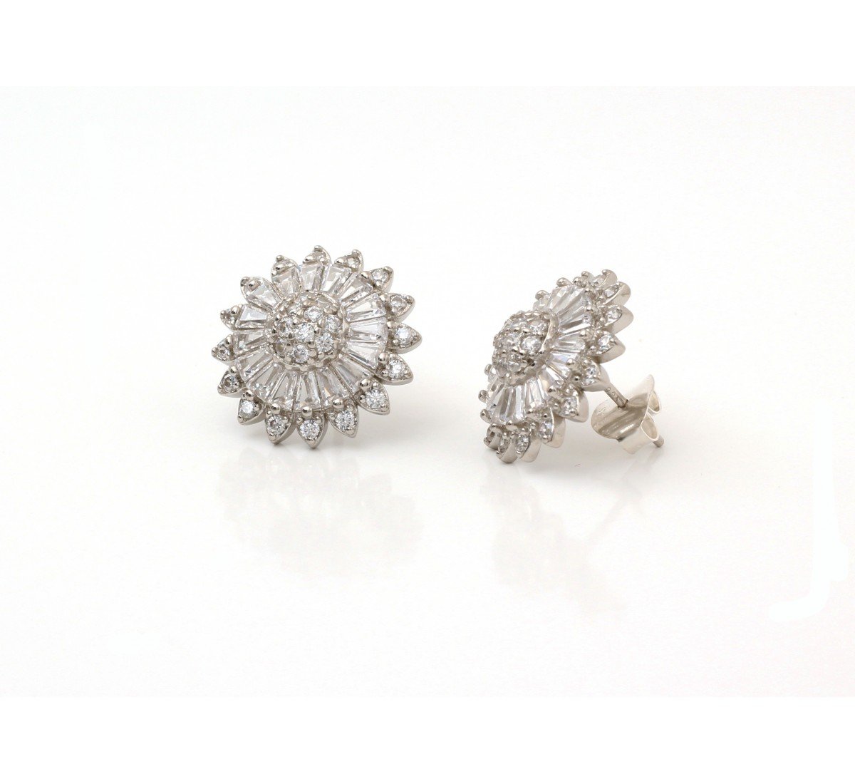 Silver Crystal Cluster Round Studs