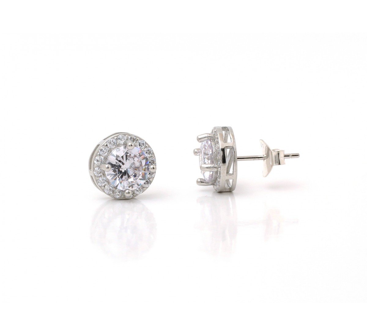 Silver White Zircon Round Studs