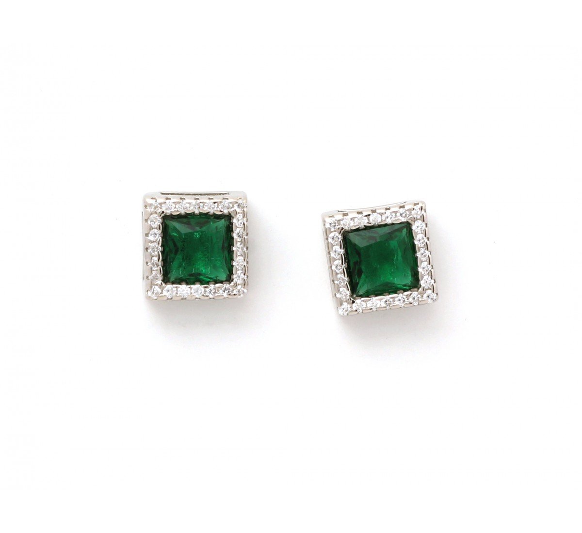 Silver Green Zircon Square Studs