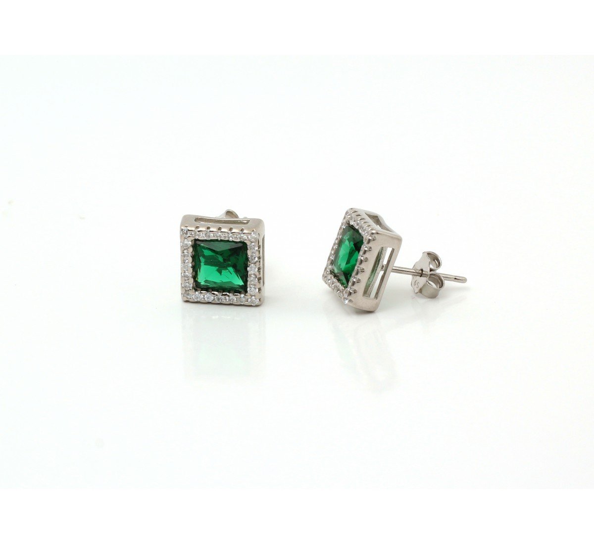 Silver Green Zircon Square Studs