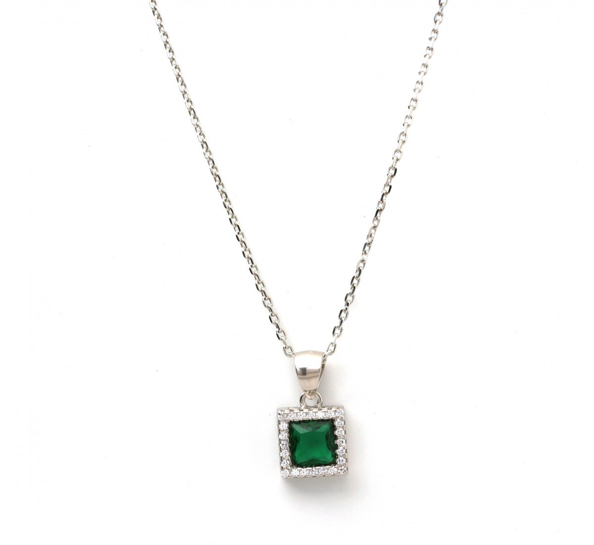 Silver Green Zircon Square Pendent