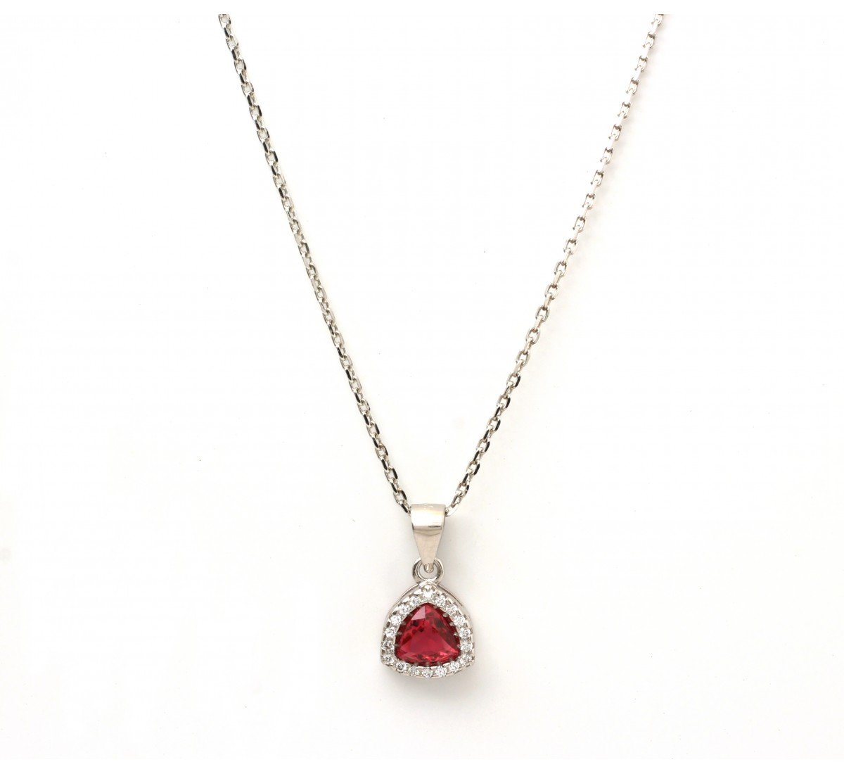 Silver Triangle Red Pendent