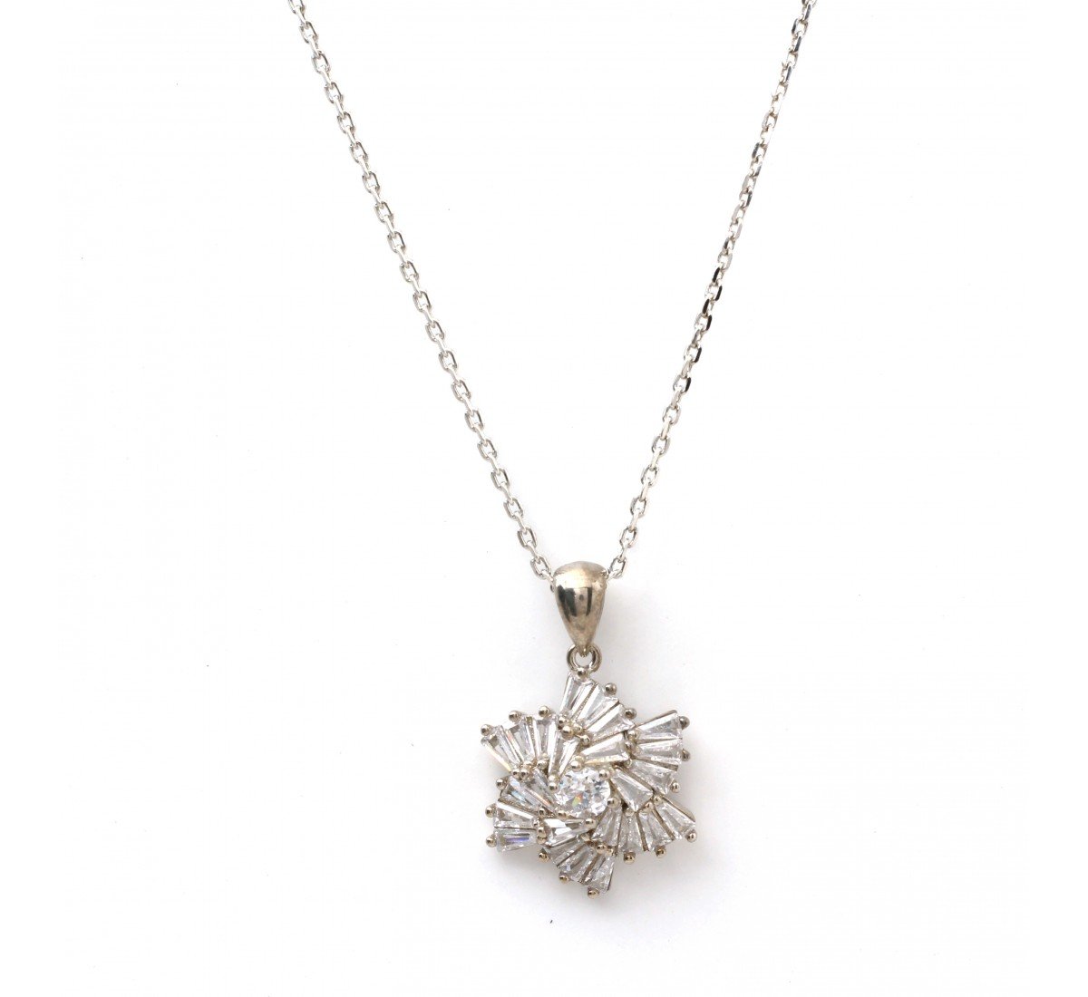 Silver Crystal Cluster Flower Pendent