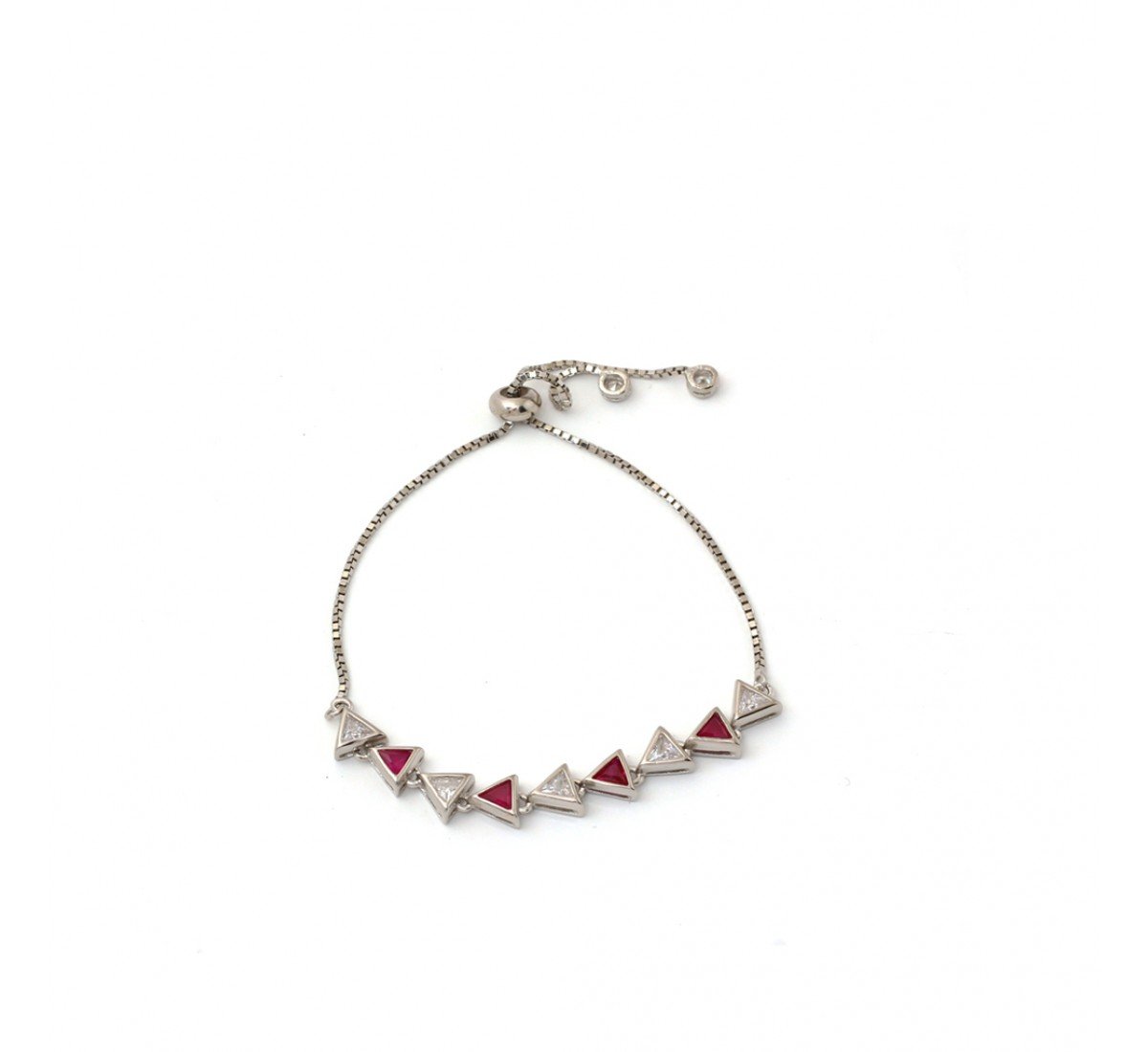 Silver Triangle Red Stone Chain Bracelet