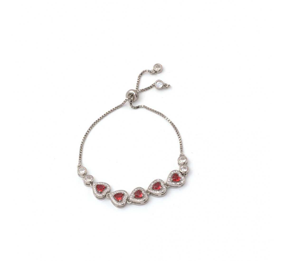 Silver Fancy Heart Shaped Red Stone Bracelet