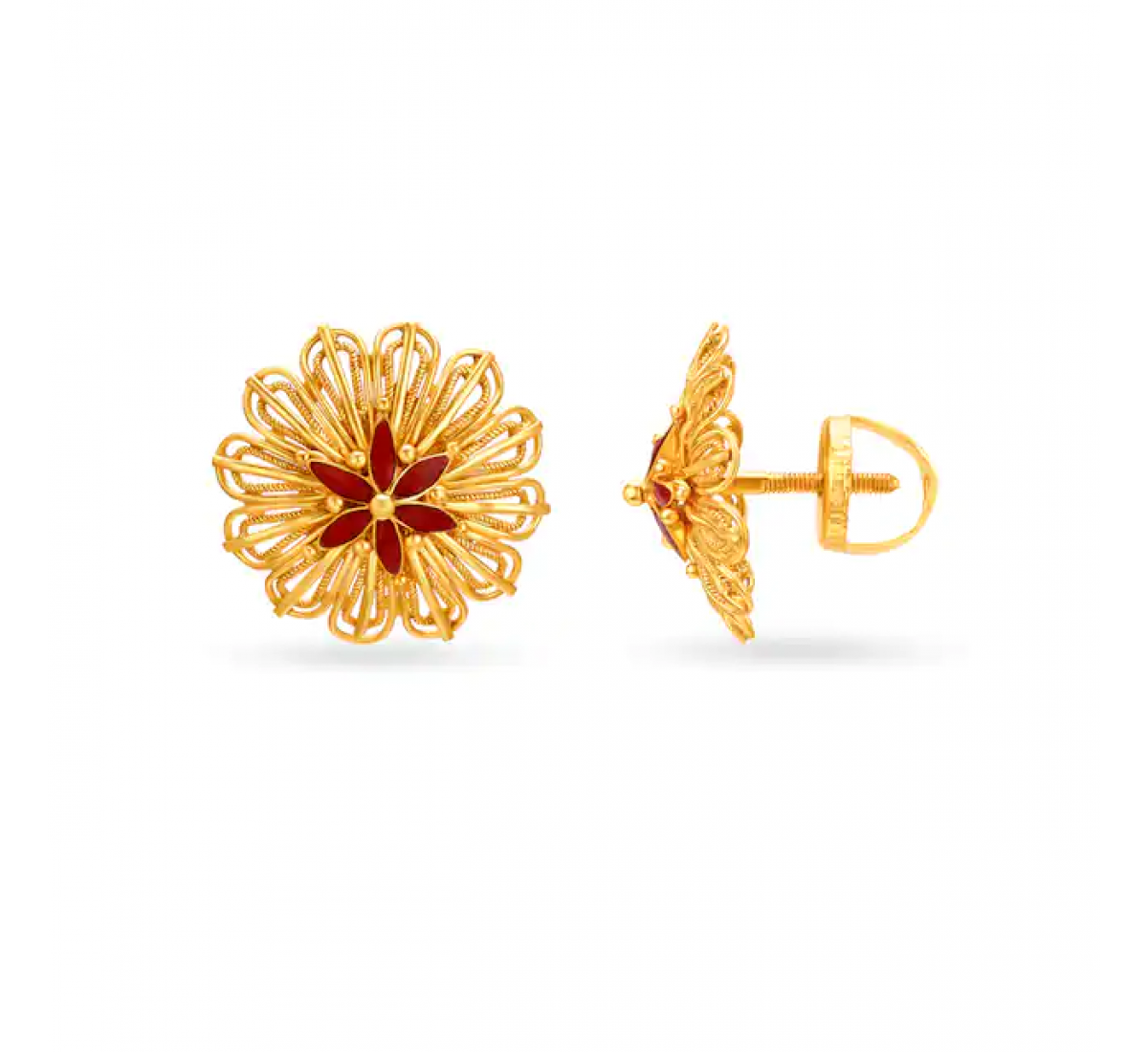 Modern Floral Large Gold Stud