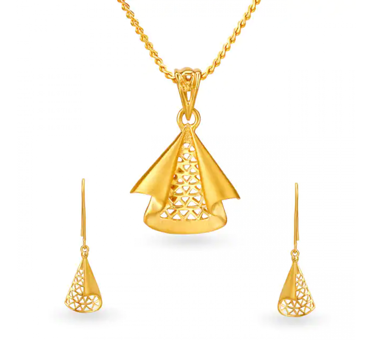 Gold Triangular Pendant Set