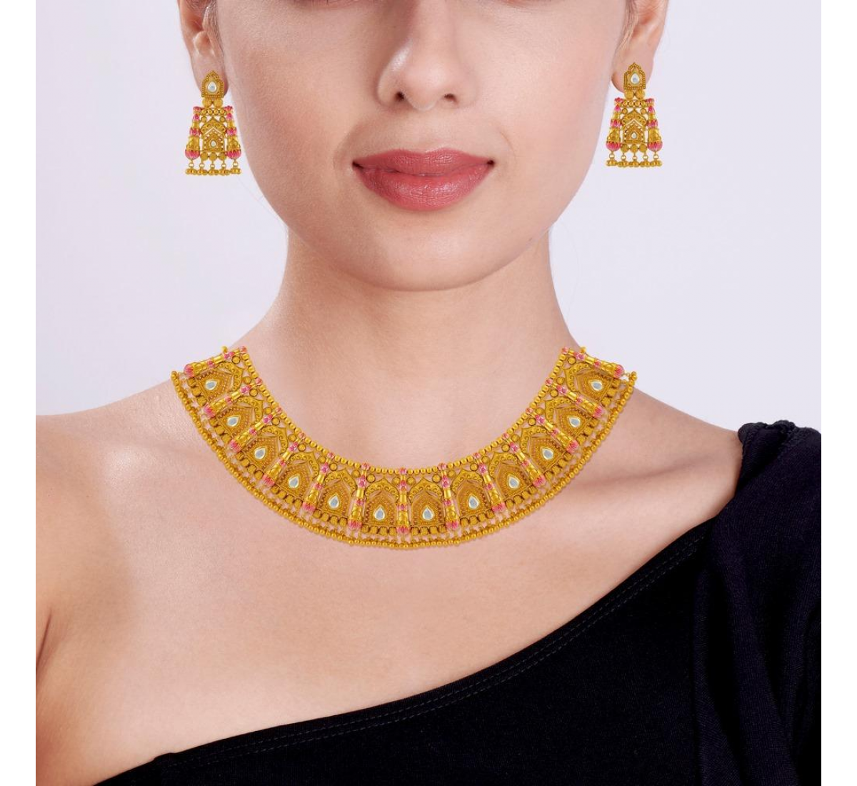 Ajrak Design Gold Necklace Set